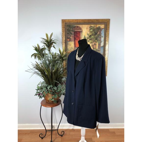 Sag harbor Women Plus 22W Jacket Navy Blue Lapel Notch Collar 3 Button Closure - Picture 5 of 9